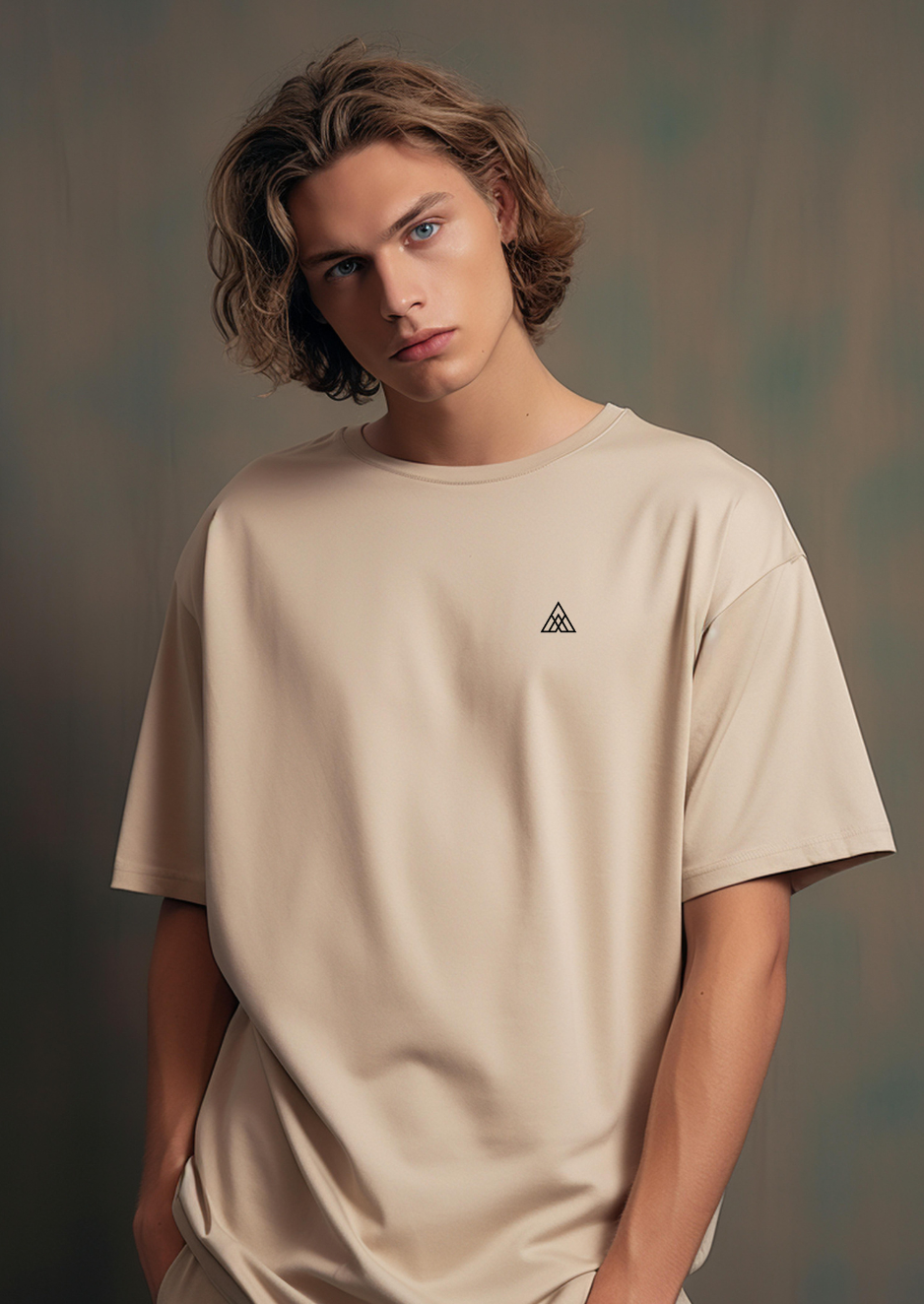 beige oversized t shirt for man