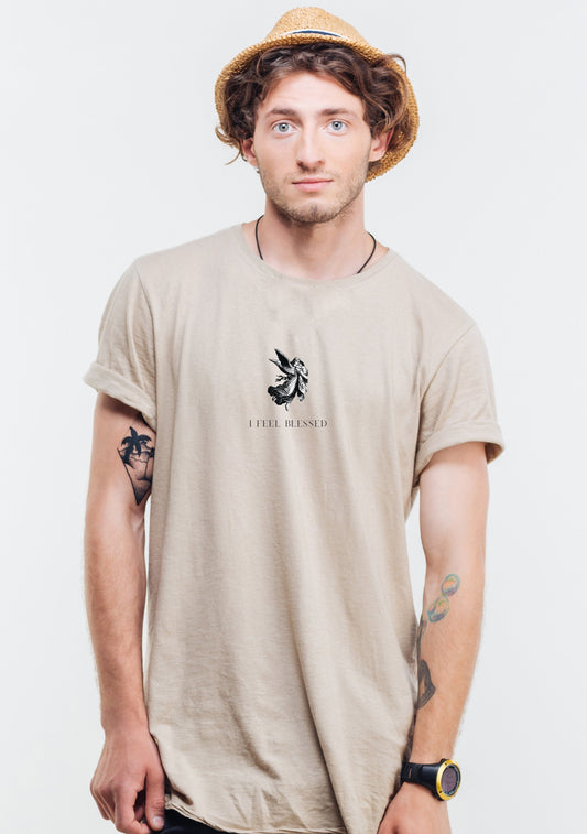 oversized t shirt in Beige color with printing for man